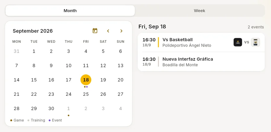 Teamkalender und Chats in der Clubily-App